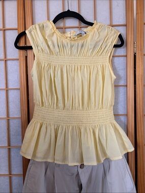 Joe's Jeans Pale Yellow Smocked Peplum top